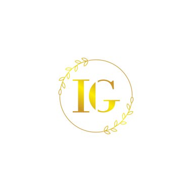Baş harf IG ilk monogram logo şablonu çiçek süsüyle