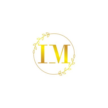 IM harfi ilk monogram logo şablonu çiçek süsüyle