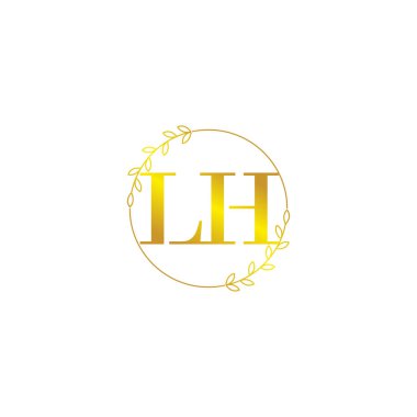LH harfli ilk monogram logo şablonu çiçek süsüsüyle