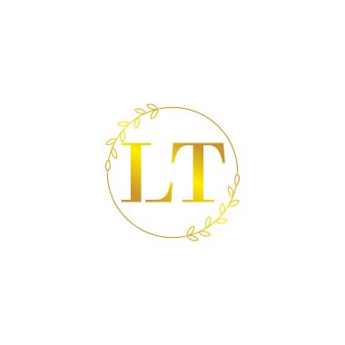 LT harfli ilk monogram logo şablonu çiçek süsüsüyle