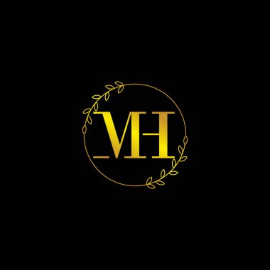 Çiçek süslemeli MH ilk monogram logo şablonu