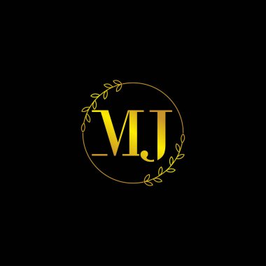MJ harfli ilk monogram logo şablonu çiçek süsüsüyle