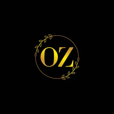 Çiçek süslemeli ilk OZ harfi monogram şablonu