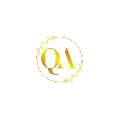 Çiçek süslemeli ilk QA harfli monogram logo şablonu