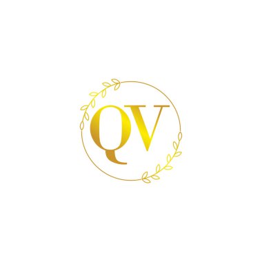 harf QV ilk monogram logo şablonu çiçek süsüyle