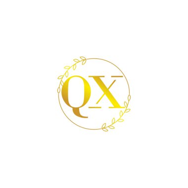 QX harfli ilk monogram logo şablonu çiçek süsüsüyle