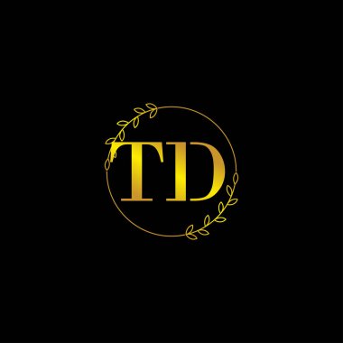 harf TD ilk monogram logo şablonu çiçek süsüyle