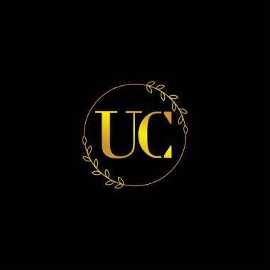 Harf UC ilk monogram logo şablonu çiçek süsüyle