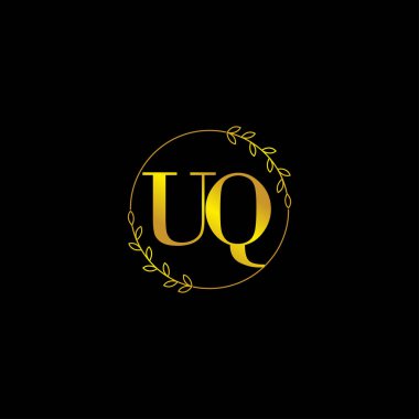 Çiçek süslemeli ilk UQ harfli monogram logo şablonu