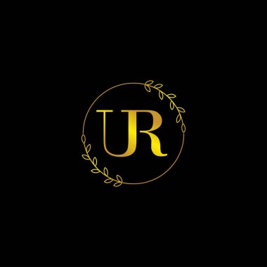 UR harfli ilk monogram logo şablonu çiçek süsüyle