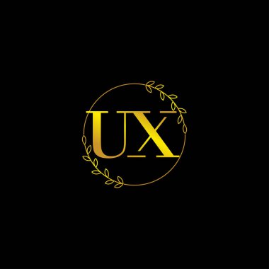 UX harfli ilk monogram logo şablonu çiçek süsüsüyle