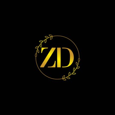 ZD harfli ilk monogram logo şablonu çiçek süsüyle