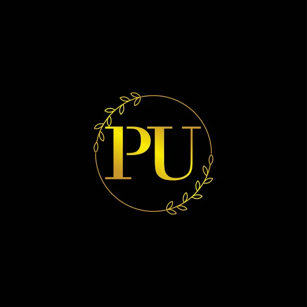 字母Pu带有花卉装饰品的初始单字标识模板 — 图库矢量图片