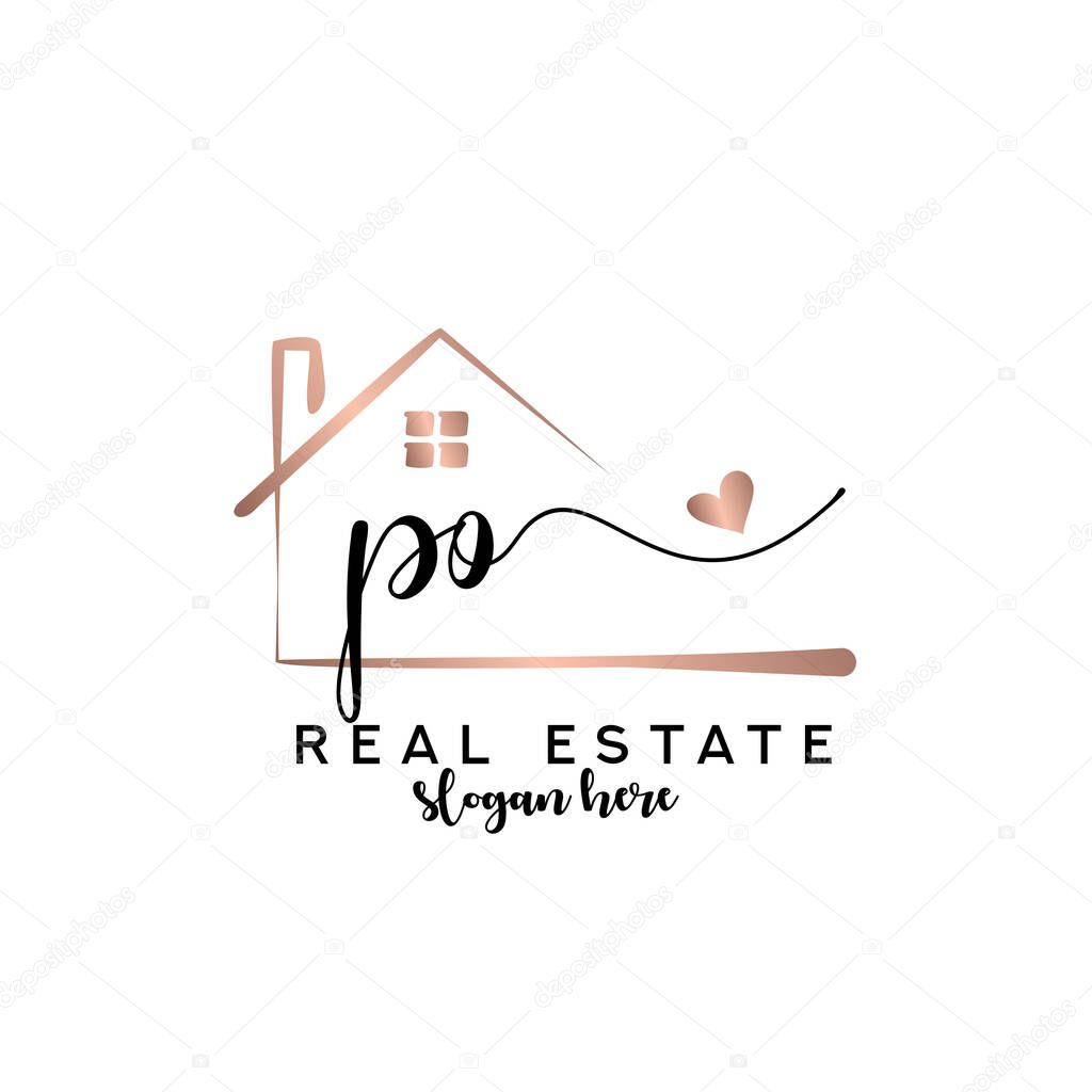 Initial PO handwriting with Real estate logo concept, real estate logo, real estate branding