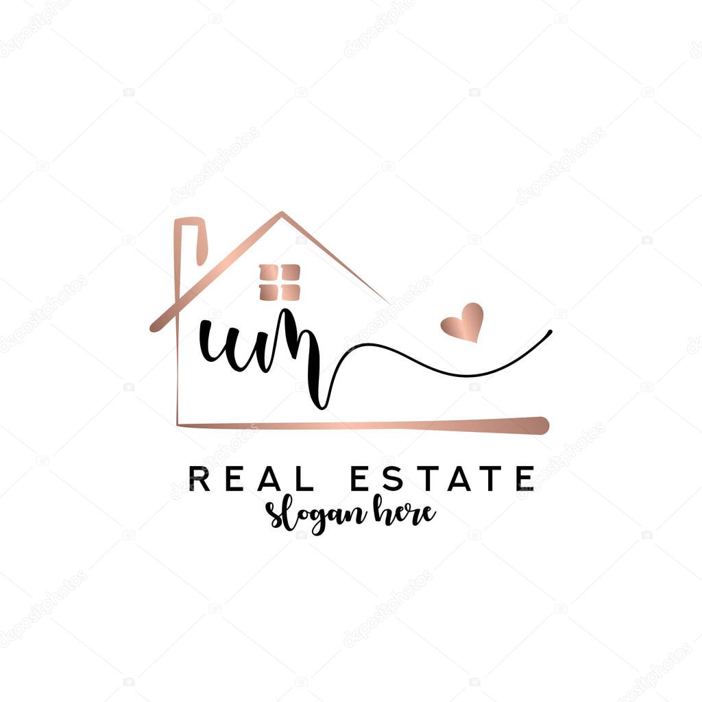 Initial UM handwriting with Real estate logo concept, real estate logo, real estate branding