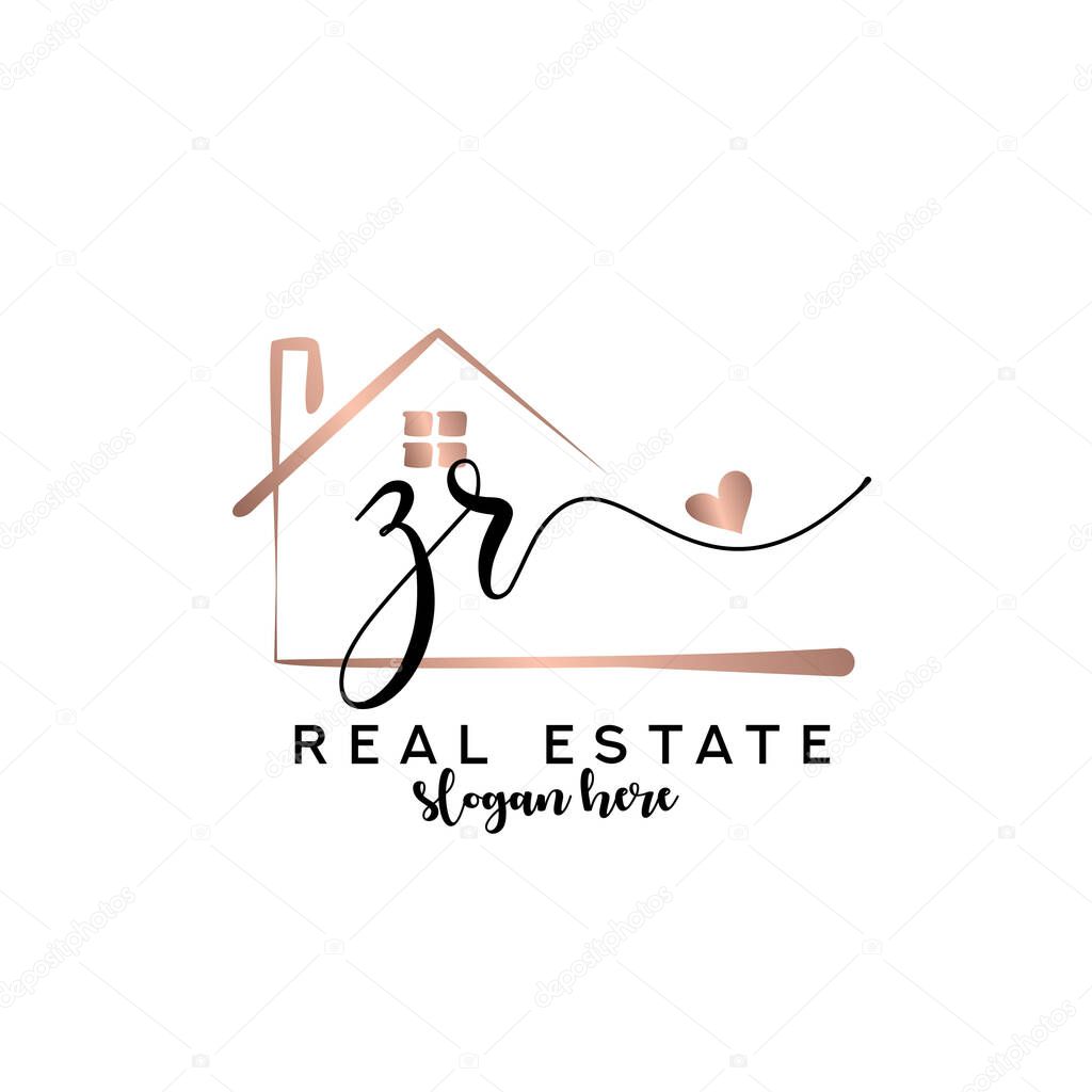 Initial ZR handwriting with Real estate logo concept, real estate logo, real estate branding
