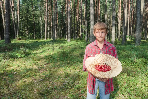 Πορτραίτο του έφηβου αγοριού με κόκκινο wildberries — Φωτογραφία Αρχείου