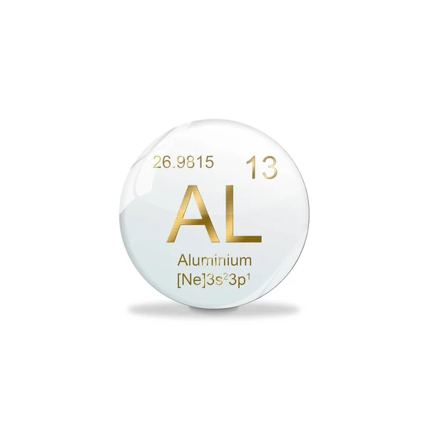 Alüminyum sembol, Al. Periyodik cetvelin elementi beyaz top üzerinde altın işaretlerle. Beyaz arkaplan