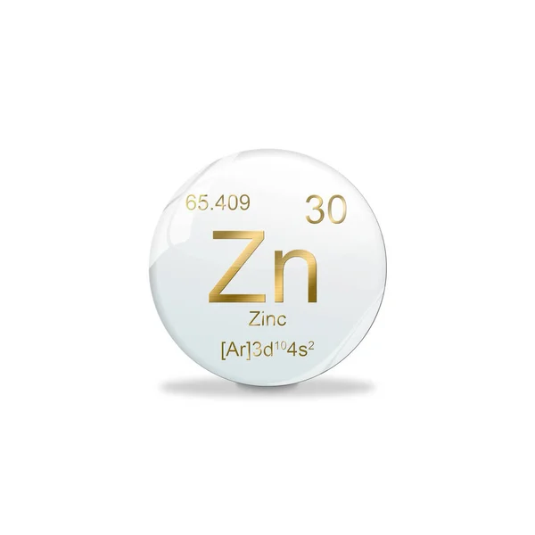 Illustration 3D, symbole de zinc - Zn. Élément du tableau périodique sur boule blanche avec des signes dorés. Fond blanc Images De Stock Libres De Droits