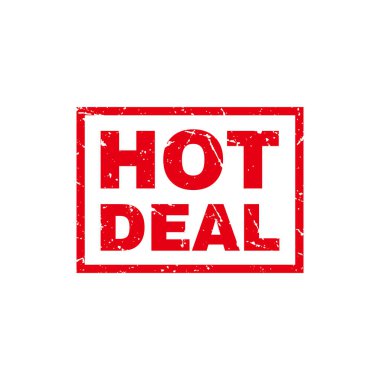 Soyut Red Grungy Sıcak Anlaşma Kauçuk İmza İllüstrasyon Vektörü, Hot Deal Metin Mührü, Mark, Etiket Tasarım Şablonu
