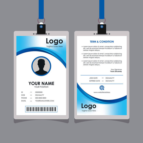 Abstract Smooth Clean Blue Curvy Id Card Design with Blurry Mesh Background Element, Professional Identity Card Template Vector for Employee and Others
