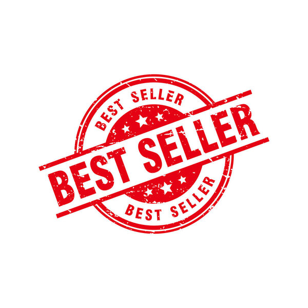 Abstract Red Grungy Best Seller Rubber Stamp Sign with Circle Shape Illustration Vector, Best Seller Text Seal, Mark, Label Design Template