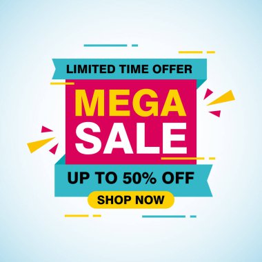 Turkuaz, Pembe, Sarı Renk Tasarımı, İndirimli Reklam Sancak Vektörü, Sosyal Medya, Web Afişi