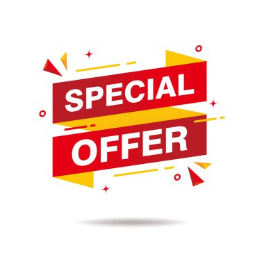 Beyaz Arkaplan Tasarımı Üzerine İzole edilmiş Kırmızı ve Sarı Renkli Basit Düz Düz Özel Sancak, Reklamcılık için Özel Teklif Elemanı Şablonu, Sosyal Medya, Web Sancağı