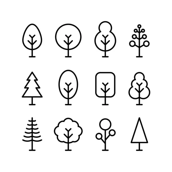 Set Von Einfachen Flachen Baum Icon Illustrations Design Silhouetten Baum — Stockvektor