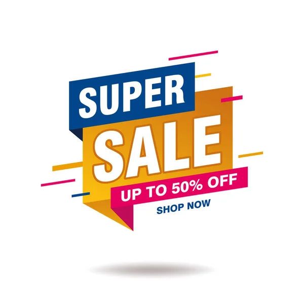 Simple Flat Super Sale Banner Isolated White Fone Design Colorful — стоковый вектор