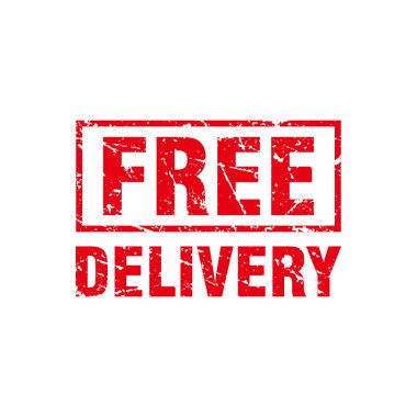 Soyut Red Grungy Bedava Teslimat Kauçuk İmza Çizim Vektörü, Bedava Dağıtım Metni Mührü, Mark, Etiket Tasarım Şablonu