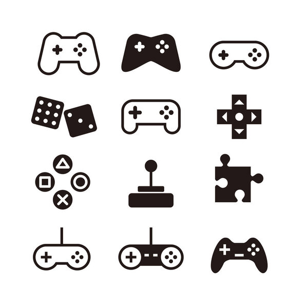 Набор Simply Flat Game Icon Design, Silhouette Game Design с намеченным вектором шаблона стиля