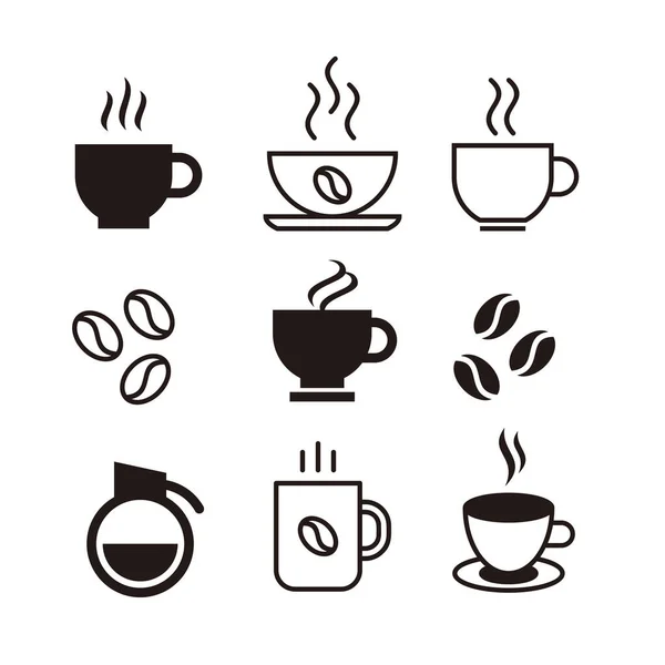 Set Von Einfachen Flachen Kaffee Ikone Illustration Design Schwarze Silhouette — Stockvektor