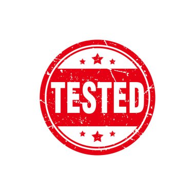 Abstract Red Grungy Tested Rubber Stamp with Circle Shape Sign Illustration Vector, Tested Text Seal, Mark, Label Design Template