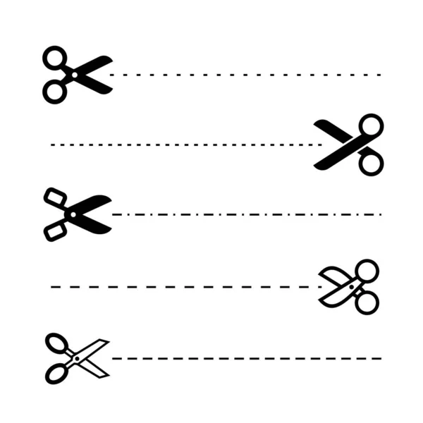 Set Simple Flat Scissors Icon Cut Line Illustration Design Silhouette — 스톡 벡터