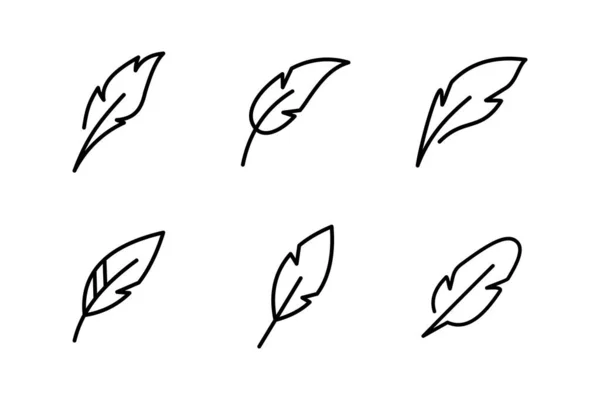 Set Simple Flat Feather Icon Illustration Design Various Feather Symbol - Stok Vektor