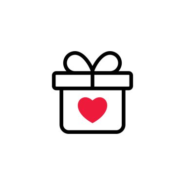 Basit Düz Hediye Simgesi İllüstrasyon Tasarımı, Kalp Şekli Şablon Vektörlü Hediye Kutusu Sembolü