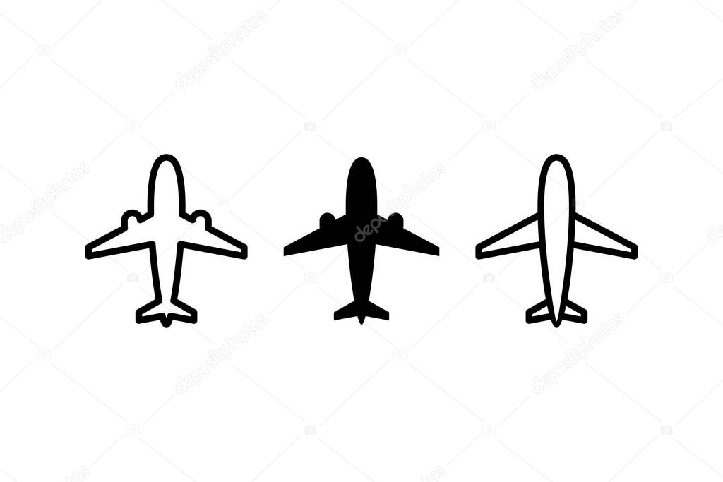 Simple Flat Plane Icon Illustration Design, Silhouette Plane Symbol Collection Template Vector