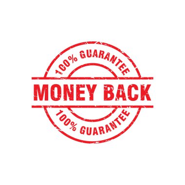 Soyut Red Grungy Para Geri Kauçuk Damga İşareti Çember Şekil Çizim Vektörü,% 100 Para Geri Mesaj Mührü, Mark, Etiket Tasarım Şablonu