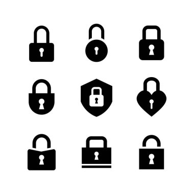 Basit Düz Kilit Simge İllüstrasyon Tasarımı, Siluet Kilit Sembol Koleksiyon Şablonu Vektörü