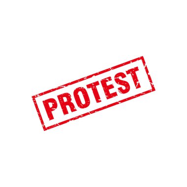 Soyut Red Grungy Protesto Kauçuk İmza İllüstrasyon Vektörü, Protesto Metni Mührü, Mark, Etiket Tasarım Şablonu