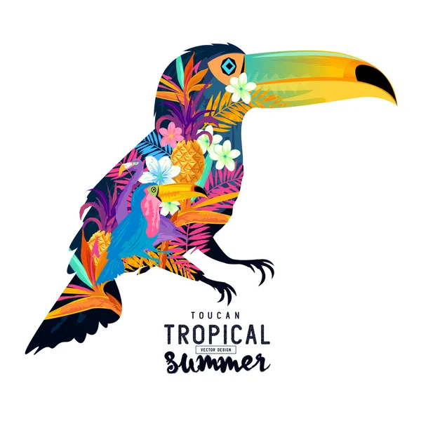 Tropicale estate Toucan — Vettoriale Stock