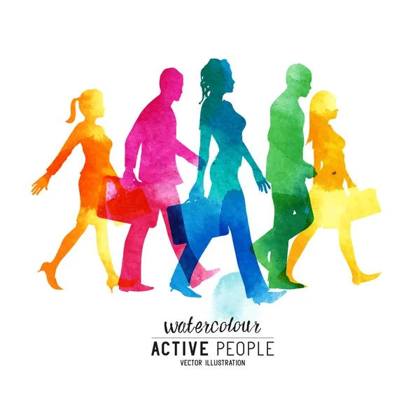 Watercolour Busy Walking People — Stock Vector