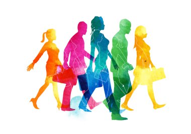Meşgul Kadınlar ve erkekler commuters grup