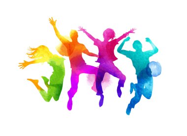 Watercolour Jumping Group of Friends Vector clipart