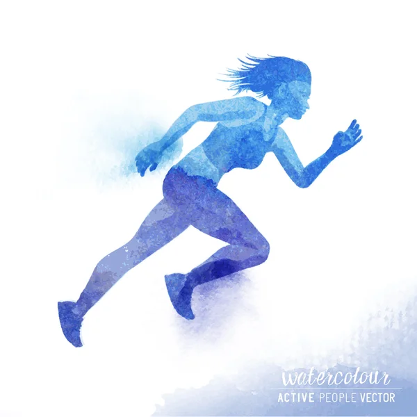 Acuarela mujer corriendo Vector — Vector de stock