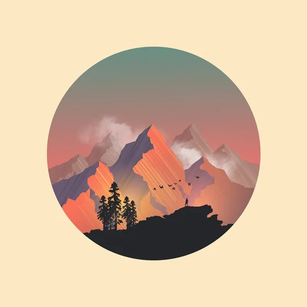 Dağ tepe günbatımı — Stok Vektör