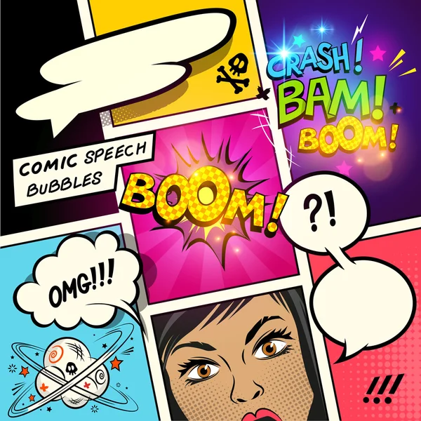 Bolhas e Efeitos da Fala em Quadrinhos — Vetor de Stock