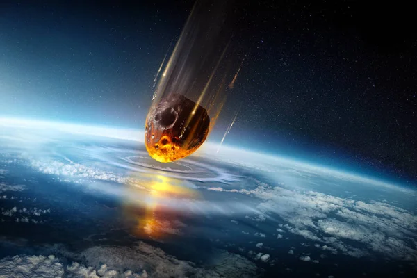 Huge City Sized Meteor Slams Earth Atmosphere Creating Shock Waves — Stock Photo, Image