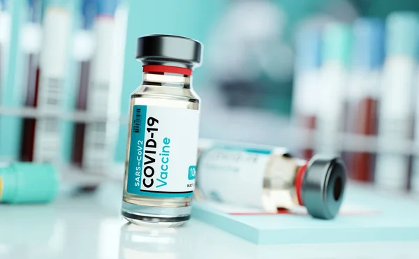 Injektionsflaska Med Sars Cov2 Covid Vaccin Ett Medicinskt Forsknings Och — Stockfoto